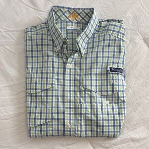 Columbia Men's Blue and Green Checkered Shirt